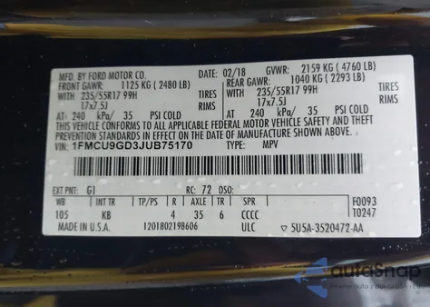 2018 Ford Escape Se z USA, uszkodzony, nr VIN 1FMCU9GD3JUB75170